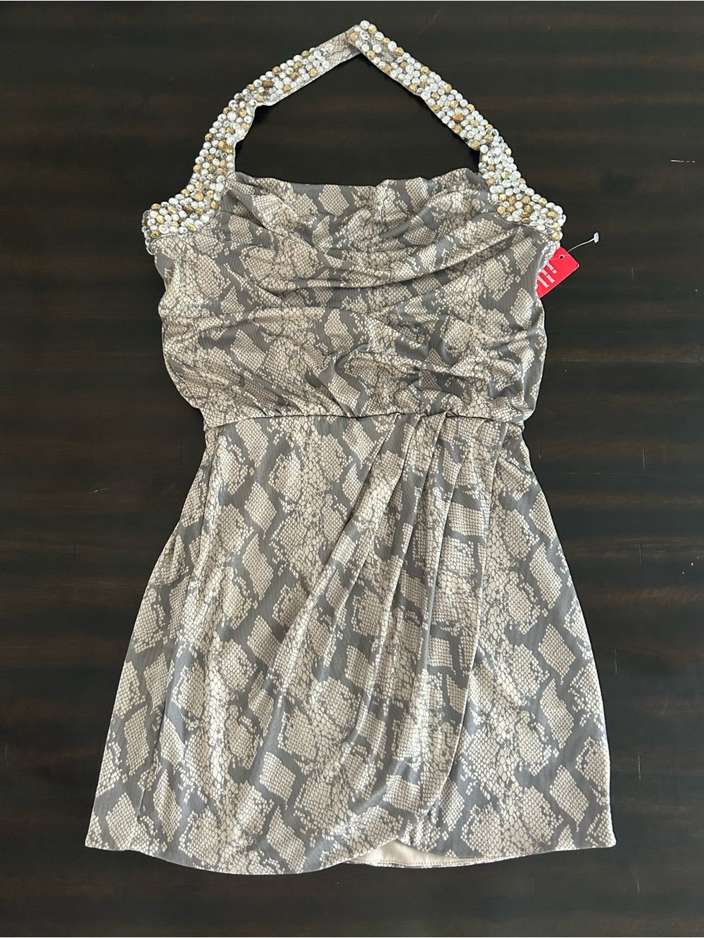 Girls' Beaded Halter Dress in Taupe Snake Printe Size S by speechless